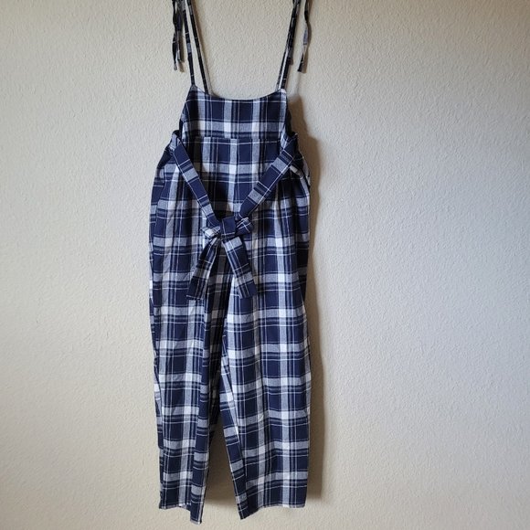 Tapered Spaghetti Strap Flannel Overalls High Rise Suspender Pinafore Pants - Picture 2 of 8